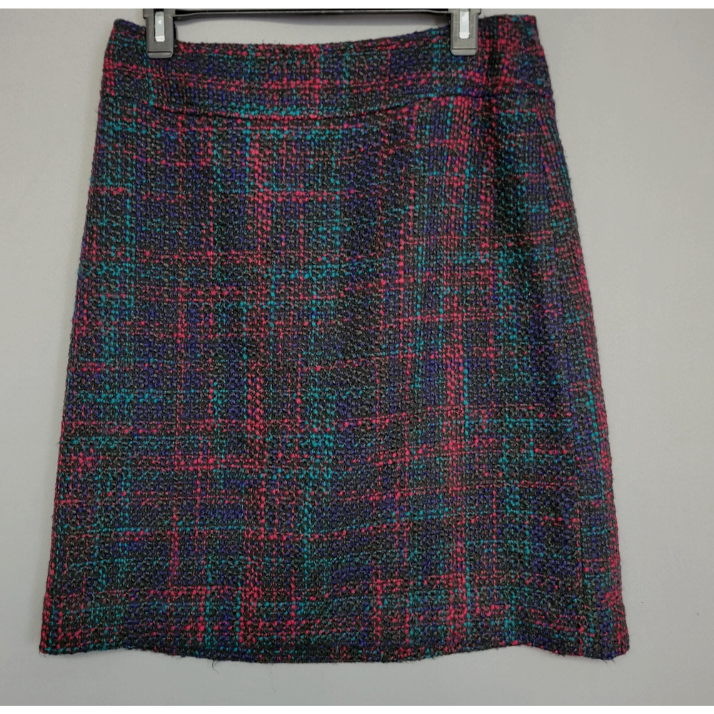 Talbots Tweed Pencil Skirt Womens 10 Petites Blue Wool Blend Lined Zipper Career